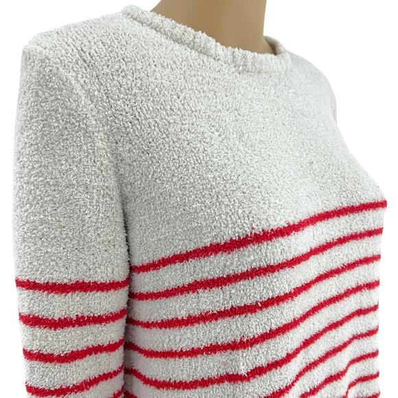 Lilly McKay Collection SMALL Ivory Cream and Red Striped Boucle Knit Sweater - Picture 2 of 5